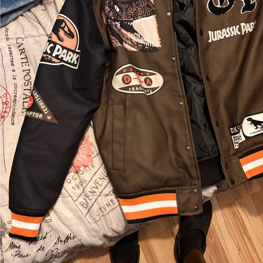 Reason Olive and Black Jurassic Park Varsity Jacket